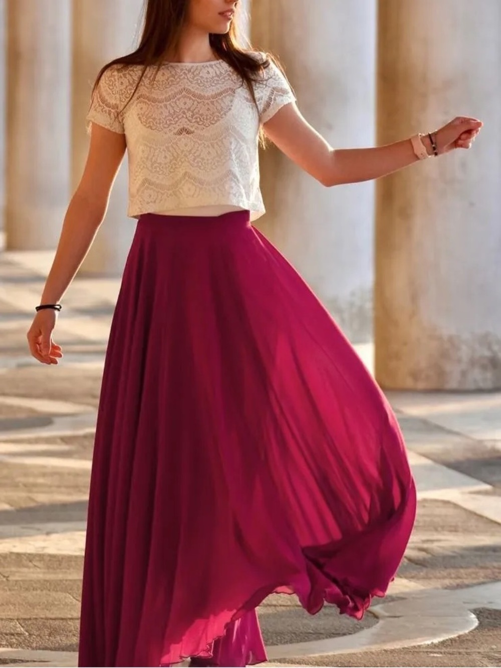 Chicwish Plus Wine Red Timeless Favorite Chiffon Maxi Skirt 2X